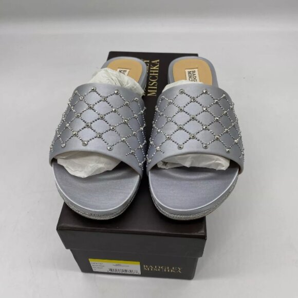 Badgley Mischka Shayna Sliver Jeweled Slide Flat Sandals Women's Sz 7 M - Picture 2 of 6